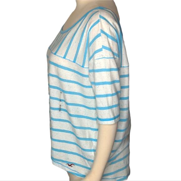 HOLLISTER White Teal Burnout Striped Tee Large NEW - Picture 7 of 9